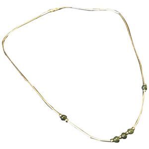 15.5” Vintage Simple Gold Tone with small Jade Beads Necklace